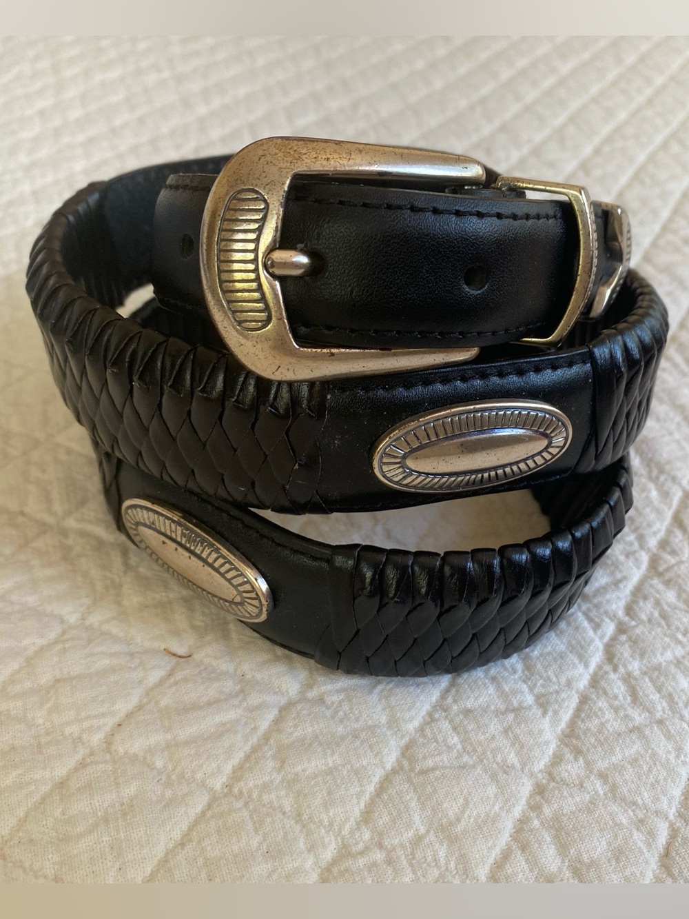 Western Boho Festival Black Braided Leather Belt with Silver Conchos Cowboy
